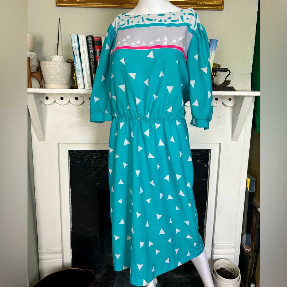 1980s Geometric Vintage Dress - Picture 2 of 8